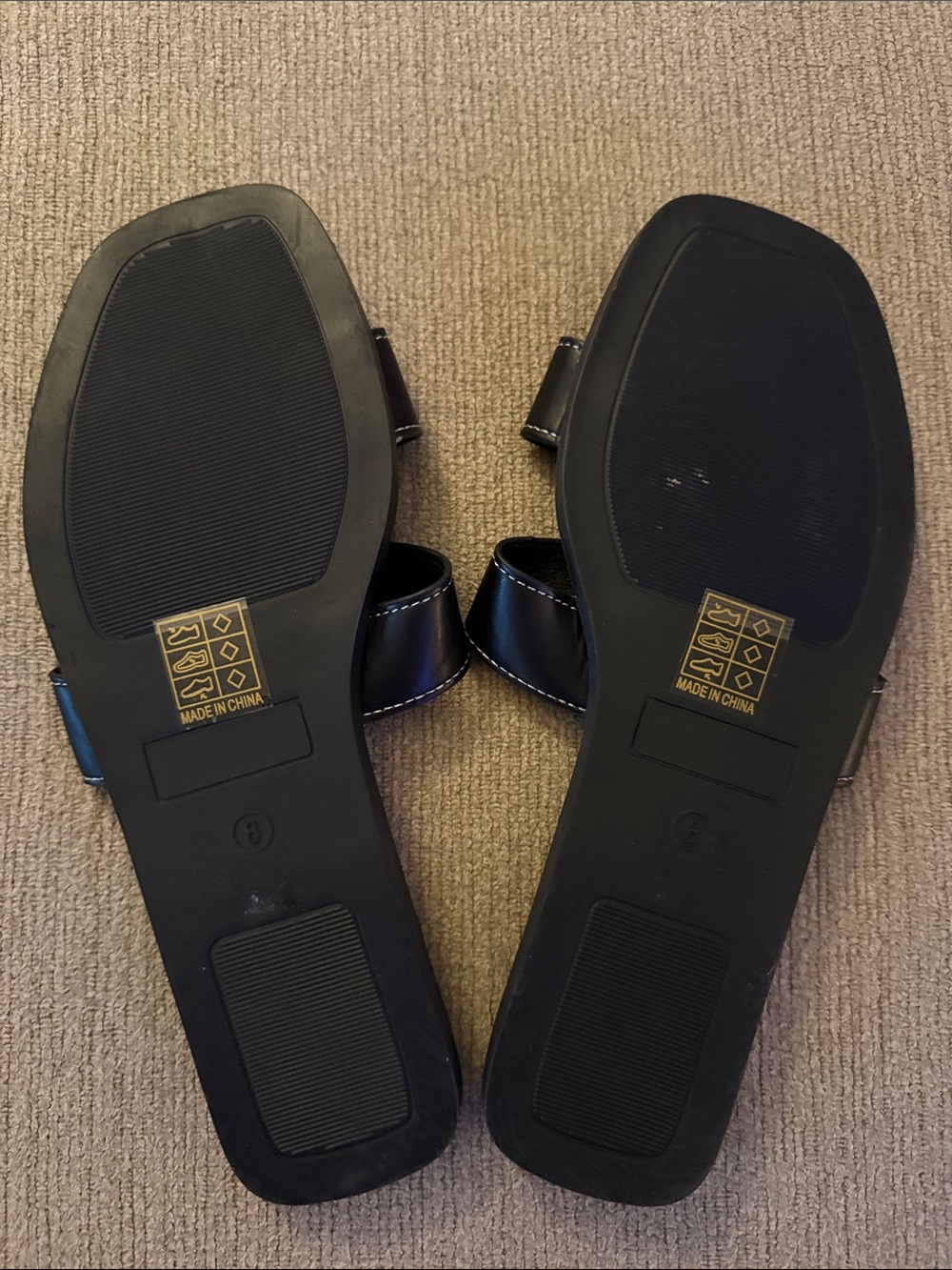 Black Leather Slide Sandals - Women's Casual Slip-On - Picture 4 of 5